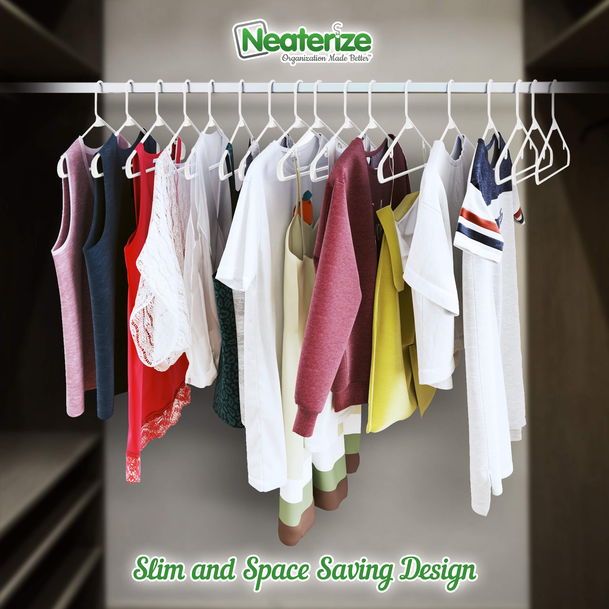 Plastic Clothes Hangers White - Heavy Duty Durable Coat and Clothes Hangers | Vibrant Color Hangers | Lightweight Space Saving Laundry Hangers (20 Pack - White)